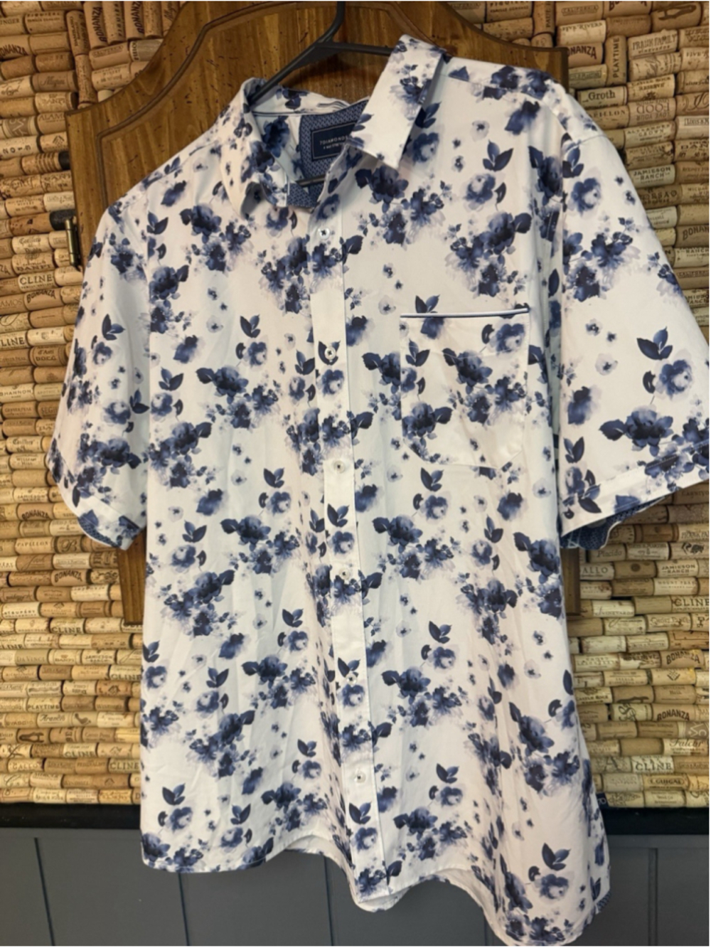 7 Diamonds 4 Way Stretch Shirt Mens Blue Floral Short Sleeve Button Up Sz XXL - Picture 2 of 6